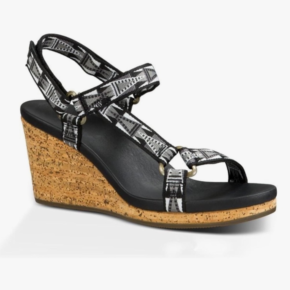 Teva Women's Arrabelle Universal Sandal Black and White Patterned Wedge Sandals